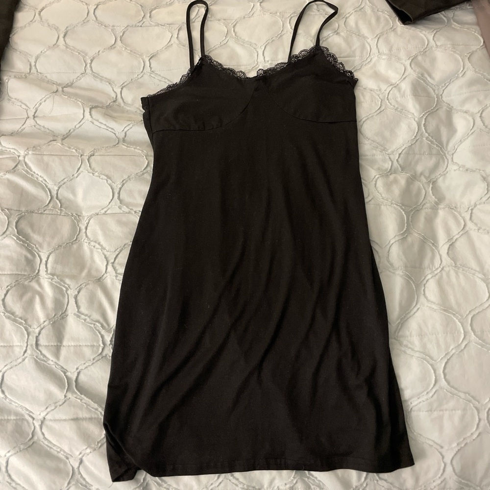 Elegant Black Lace Trim Slip Dress